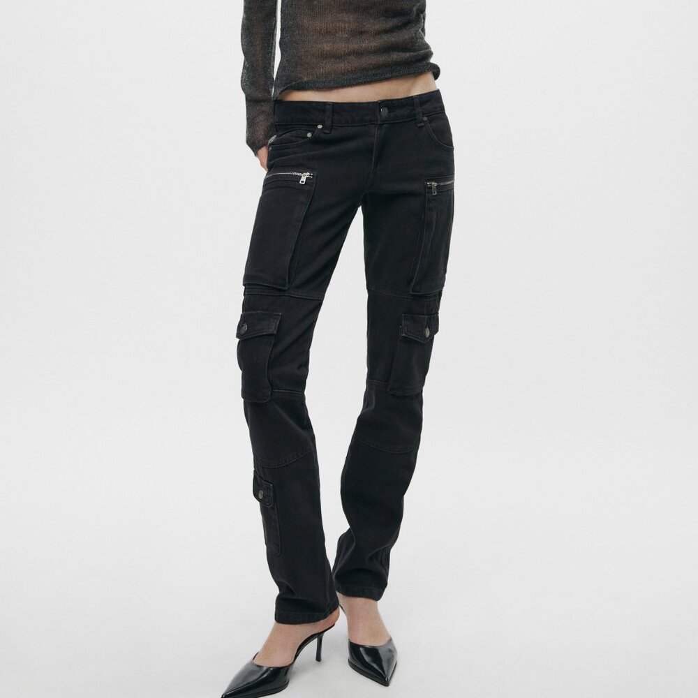 Women's Zara Black Slim Cargo Pants Trousers Jeans Denim Size US 2